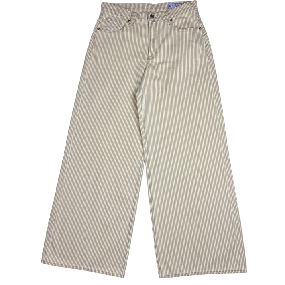 Gap Extra Baggy Stripe Wide Leg Jeans Womens 27/4 Tall Tan Skater Y2K Retro Chic